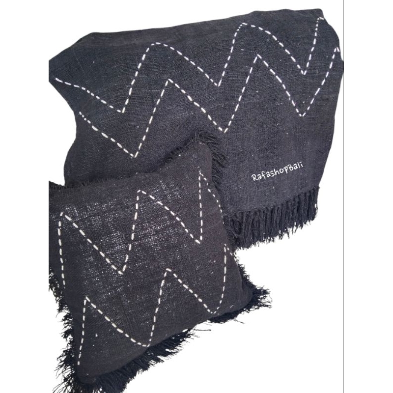 Blanket Motif zigzag Hitam/Selimut sofa/Selimut Bohemian/Blanket Bohemian