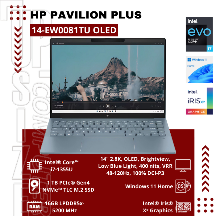 HP Pavilion PLUS 14-EW0081TU OLED Intel® Core™ i7-1355U Windows 11 Home Single Language