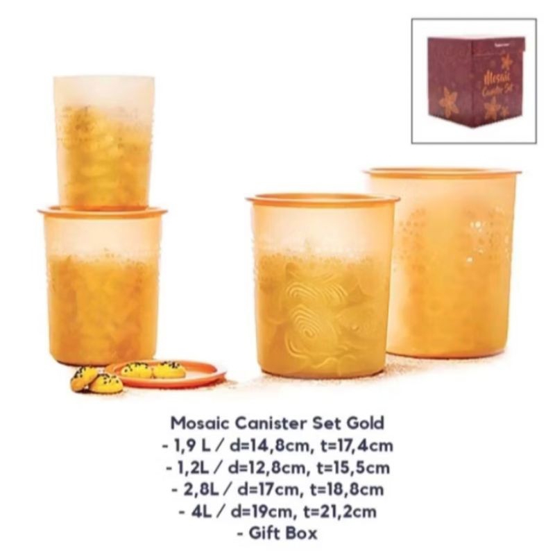 Mosaic canister set gold tupperware isi 4 / toples tupperware set