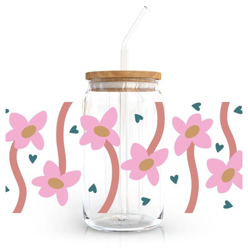 16oz Gelas kaca/ Gelas kaca estetik / Gelas aesthetic / Custom stiker / Hampers / gelas tumbler/moti