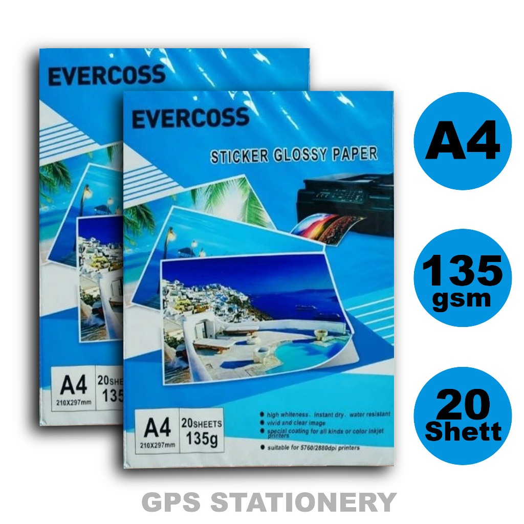 

Sticker Glossi Paper / Stiker Glossi Paper Evercoss A4 135 Gsm 1 Pak isi 20 Lembar