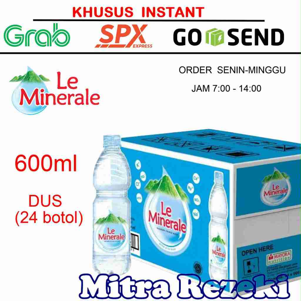 

Le Minerale Air Mineral Dus Botol Tanggung 600ml x 24 pcs lemineral air minum kemasan