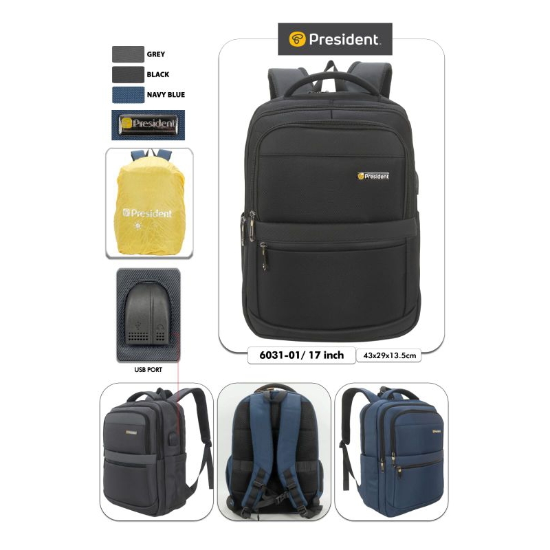 TAS RANSEL LAPTOP PRESIDENT 3 IN 1 BP6031-01 BLACK USB ORIGINAL TAS LAPTOP PRESIDENT GARANSI 2 TAHUN