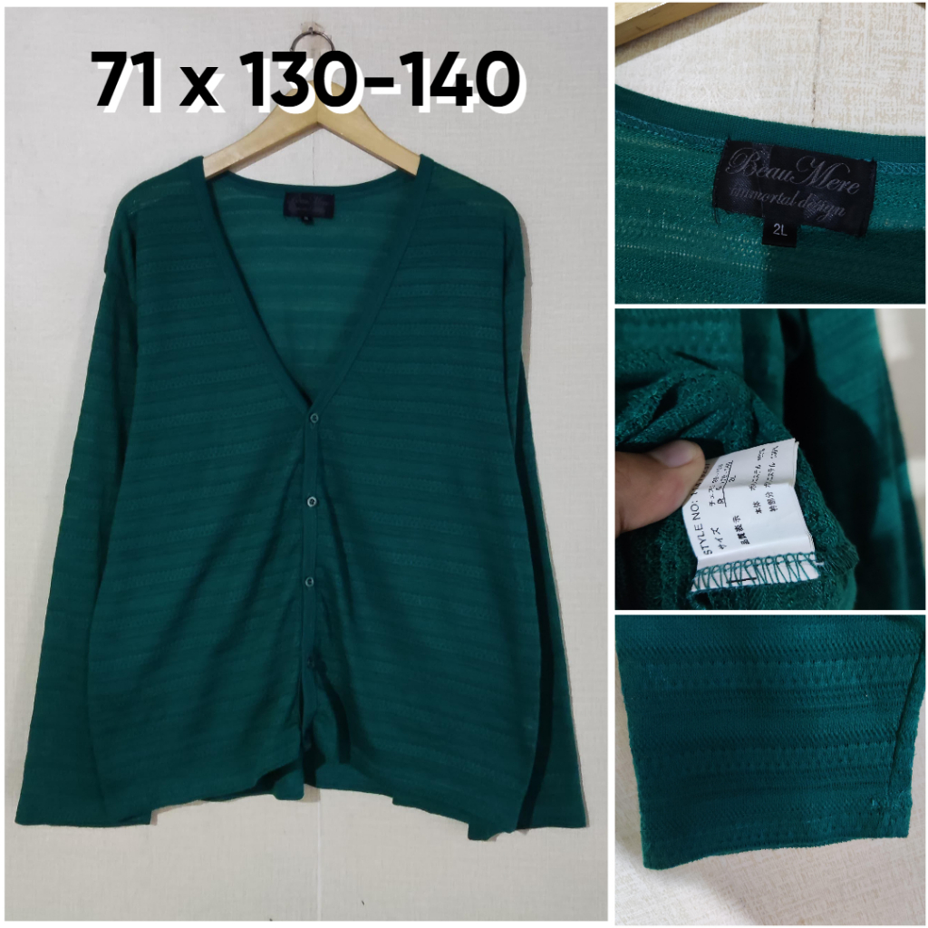 Cardigan Beau Mere Immortal Design Hijau V Neck Size 2L Pria Wanita Atasan Outer Knit Unisex A206