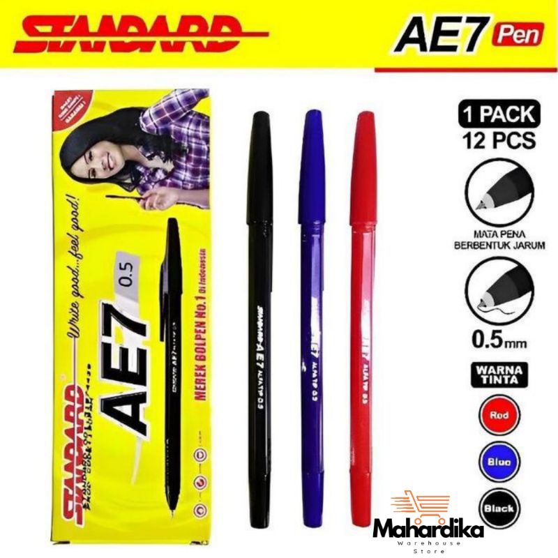 

PULPEN STANDARD AE7 0.5 BLACK BLUE RED BALL PEN BOLPEN PENA PEN STANDARD AE7 HITAM BIRU MERAH 0.5 LUSIN PACK [12PCS]