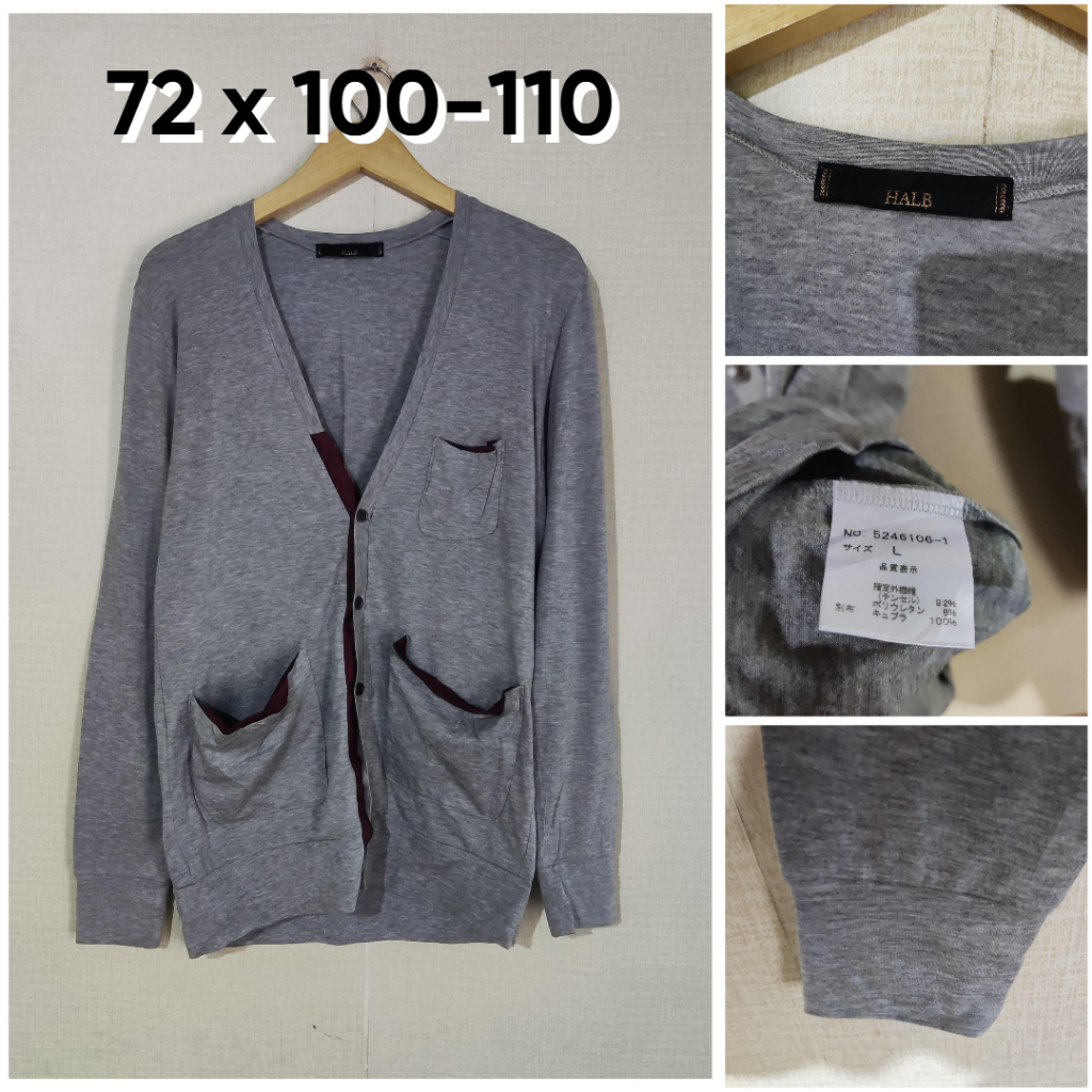 Cardigan HALB Abu V Neck Size L Pria Wanita With Pocket Atasan Outer Bahan Lembut Adem Stretch Unise
