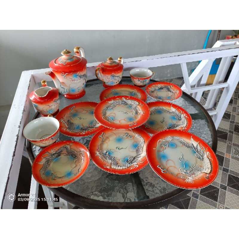 TEKO ANTIK SATSUMA MOTIF NAGA JAPAN