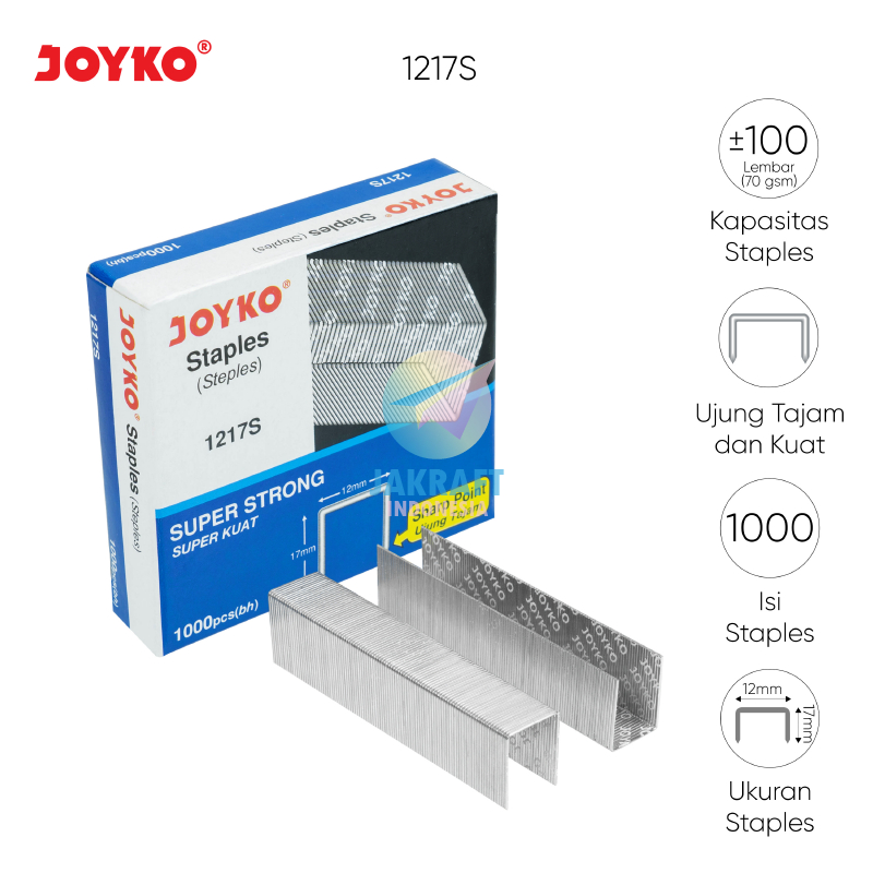 

(1000 Pcs) Staples JOYKO 1217S (12/17) 12x17 mm (5/8") Refill Isi Segala Merek Stapler Hekter Besar Heavy Duty HD-12L/24, HD-12N/24, HS-7, HS-11, HS-13, HS-12P/17