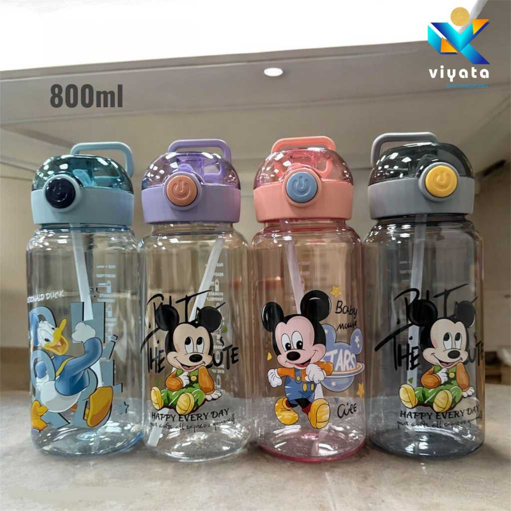botol minum anak karakter model sedotan tempat minum dengan pegangan dan tutup tombol