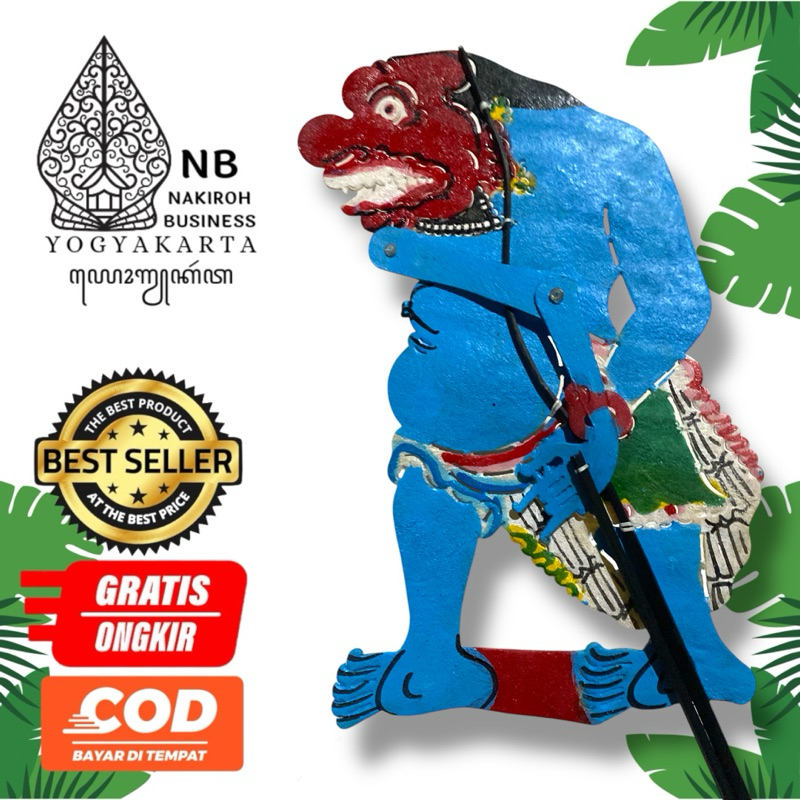 NAKIROHBUSINESS WAYANG kulit BUTO PUNUK GUNDUL BAHAN KULIT SAPI TEBAL -+ 45 CM