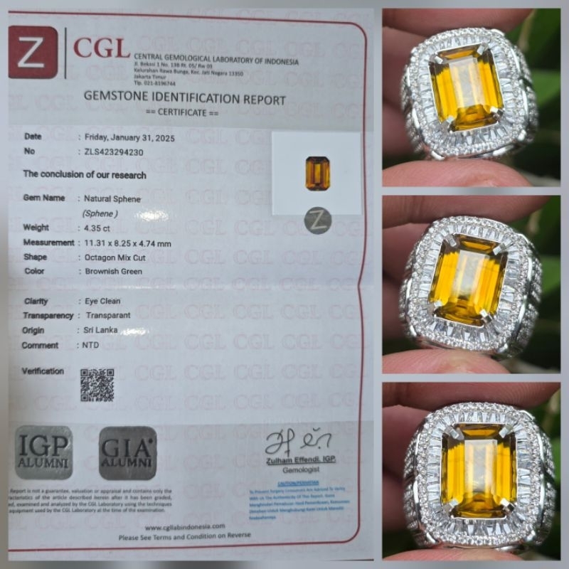 Natural HQ Rainbow Sphene Sri Lanka Sertifikat 4.35 crt