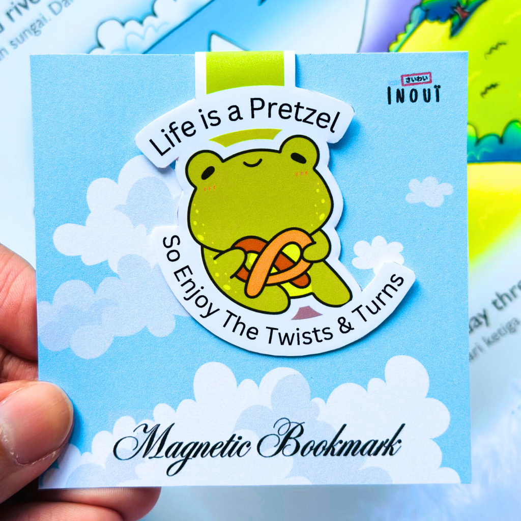 

Magnetic Bookmark Pretzel Frog "Life is a Pretzel, so enjoy the twists & turns" - Pembatas Buku Kodok Self Reminder Motivasi Positive
