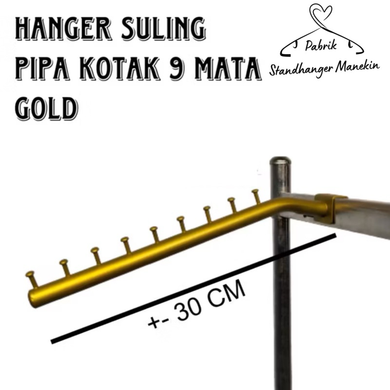 Hanger Suling Pipa Kotak 9 Titik Gold | Gantungan Suling Baju | Display Suling Baju Gold untuk Pipa 