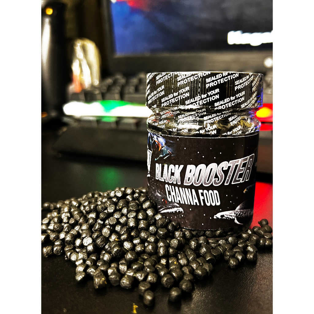 Pelet Channa Black Booster & Black Red Booster by BOS BOS QU Menaikkan Pigmen Hitam Warna Badan Ikan