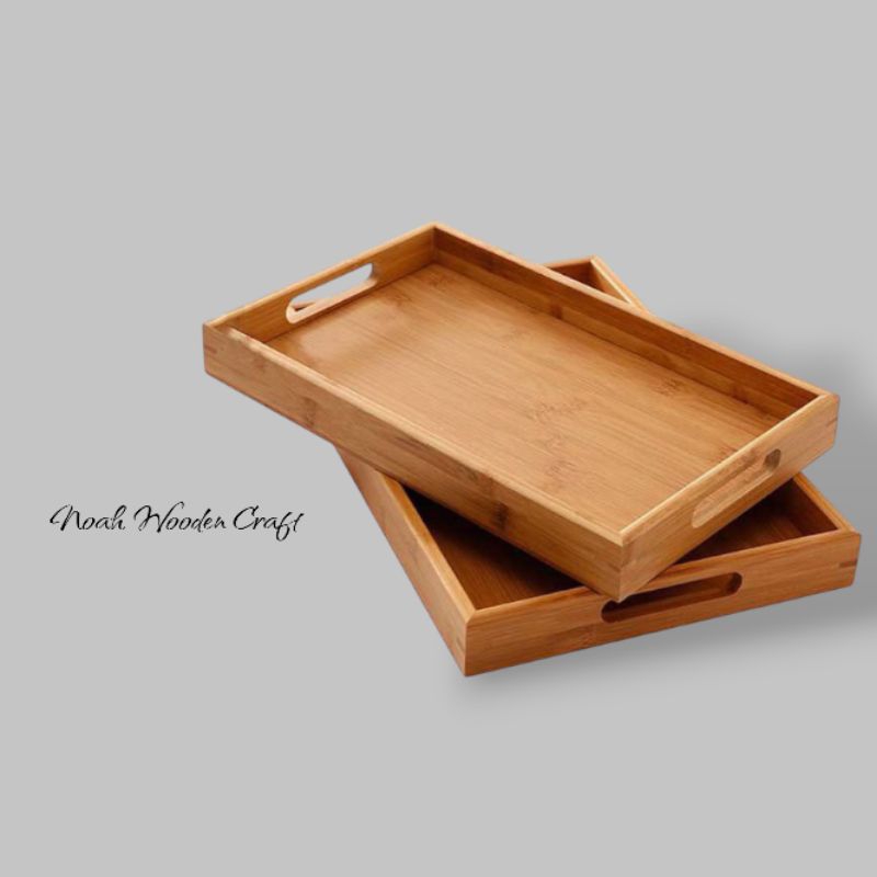 Baki Nampan Souvenir Aesthetic Bahan Kayu Jati Grade A Bisa Custom Warna dan Custom Ukir Nama