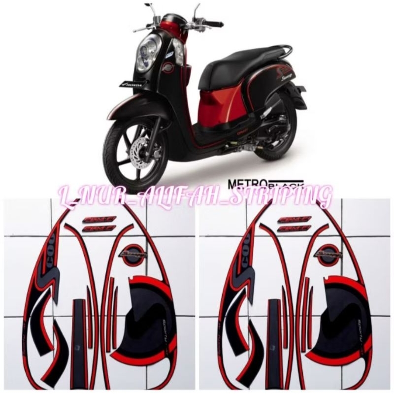 STIKER STRIPING LIS LES BODY MOTOR HONDA SCOOPY SPORTY 2013 WARNA HITAM