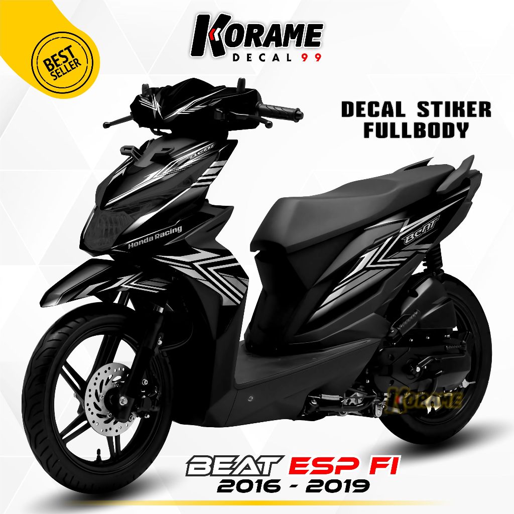 Decal Sticker Beat Esp FI Motif Line Racing Hitam Putih Full body