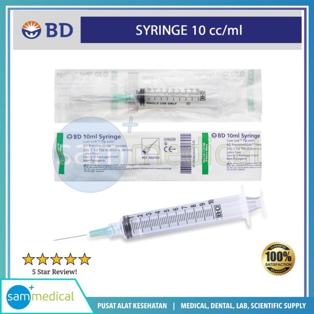 BD Spuit Disposable + Needle - 10 cc ( PER 10 PCS ) / Syringe 10 ml / Suntikan + Jarum 10cc