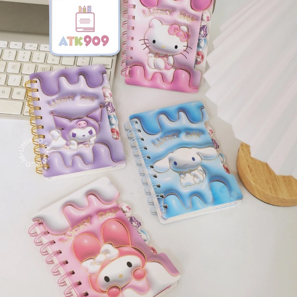 

ATK909 Sanrio Notebook NOTEBOOK BERGARIS Notebook Mini 3D Glitter Notebook Ring Diary Kecil Size A7