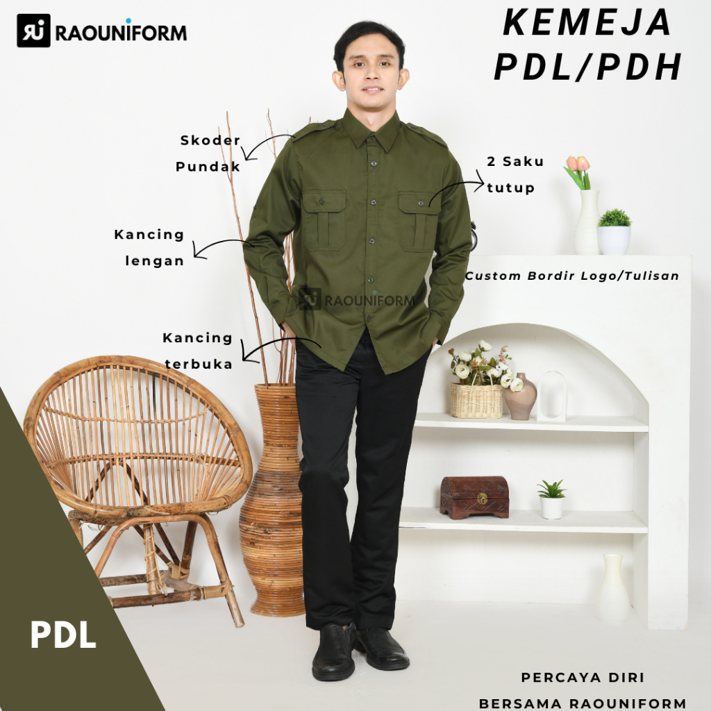 Kemeja outdoor PDL Premium/PDL Pria Lengan Panjang/Baju PDL Pria dan Wanita Custom/Kemeja lapangan