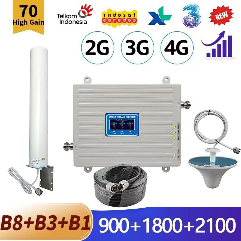 FULL SET TRIBAND PENGUAT SINYAL CELL PHONE  MODEM WIFI MIFI EDC  REPEATER SIGNAL LTE  JARINGAN 900 1
