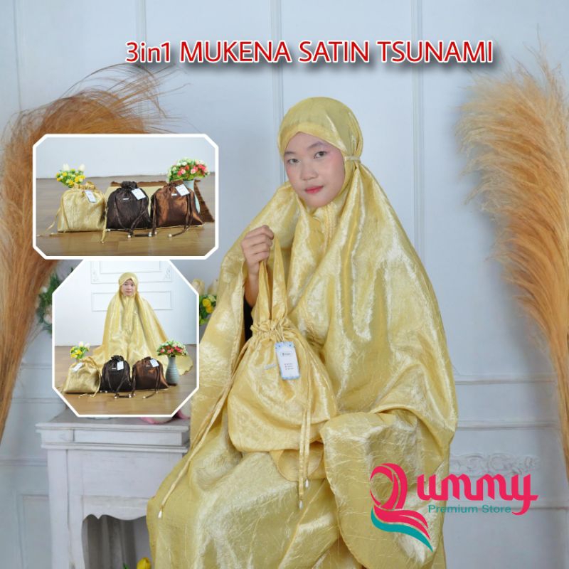 Mukena satin premium polos motif tsunami 3 in 1