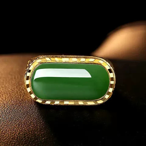 Rentetan panjang chalcedony cincin orang imperial hijau imitasi emas dominasi cincin pria fashion