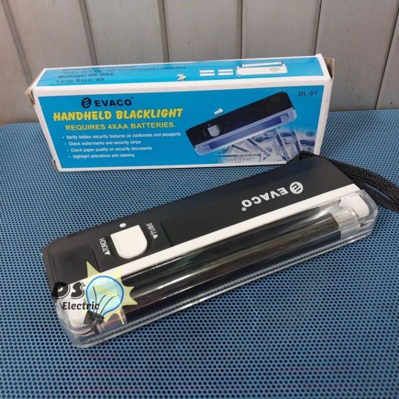 Money Detector Portable 2in1 Evaco ada Senter Handheld Backlight 4W Senter Deteksi Uang Palsu