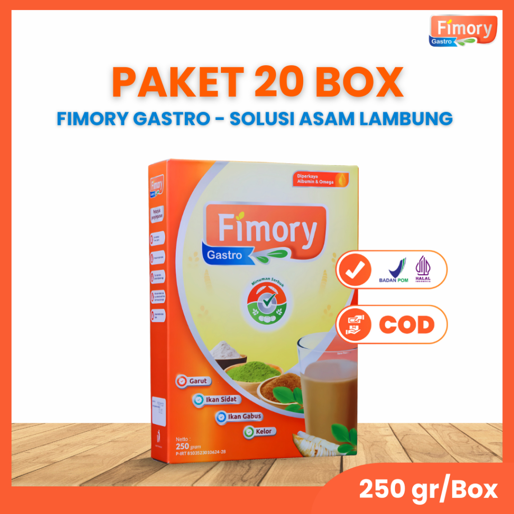 

Fimory Gastro - Minuman Nutrasetikal Umbi Garut Membantu Atasi Asam Lambung, Maag & GERD - 20 Box