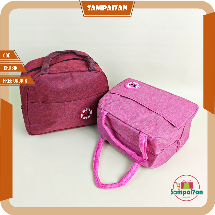 Tas Bekal Anak Motif Polos Resleting Murah Import Lunch Bag Penyimpanan Makanan Tenteng TB-10-TBK