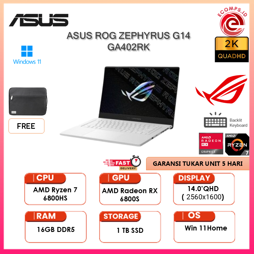 ASUS ROG ZEPHYRUS G14 GA402RK RYZEN 7 6800HS RX6800S 8GB/ 16GB 1TB W11 14.0QHD IPS WHITE - NON ANTI 