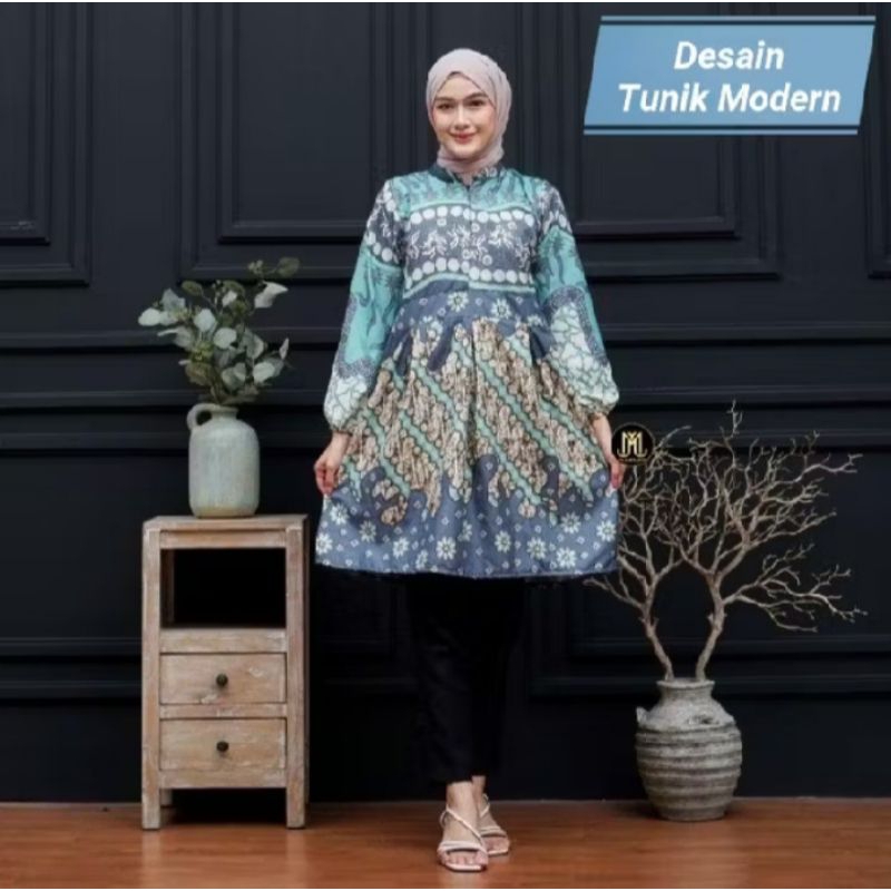 ATASAN WANITA BAJU BATIK TUNIK RESLETING DEPAN XL