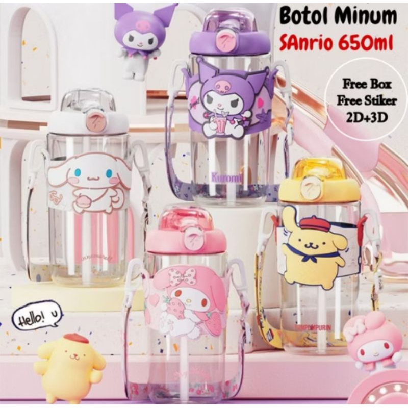 BOTOL MINUM ANAK SANRIO BOTOL MINUM VIRAL ANAK SEKOLAH TK SD TRITAN TALI SEDOTAN