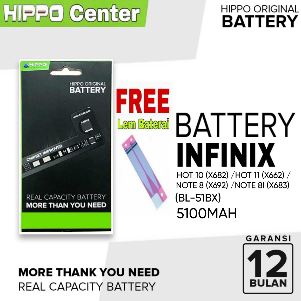 Hippo Baterai INFINIX HOT 10 / HOT 11 / NOTE 8 / NOTE 8I Kode Battery BL-51BX / BL51BX / BL 51BX