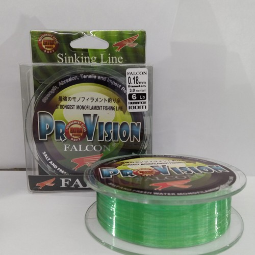 Senar Pancing Falcon Provision 100M, Kuat Anti Kriting, Soft, Warna Hijau Bening