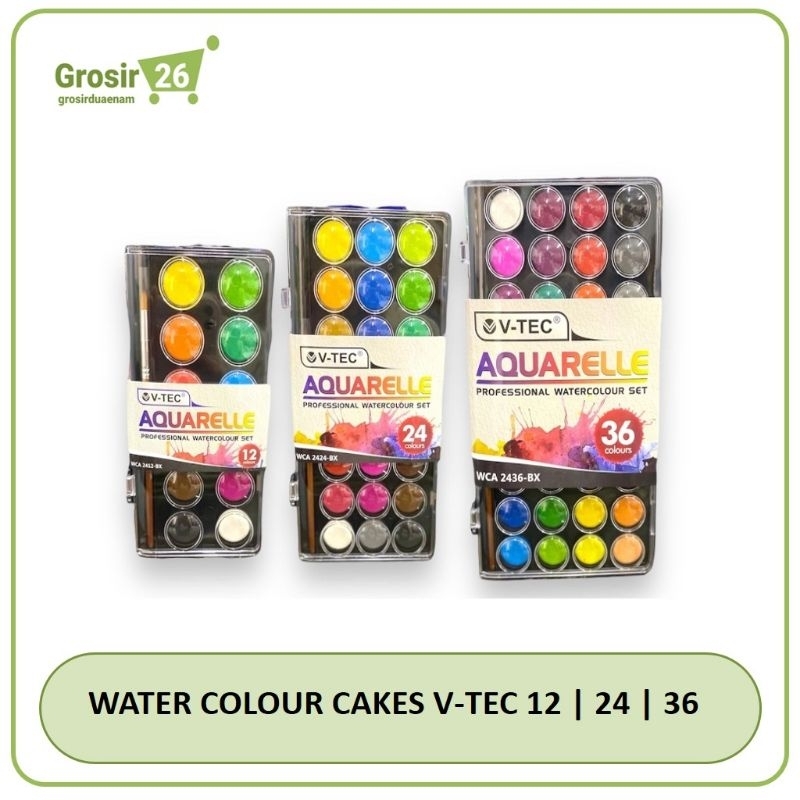 

(1 set) cat air / water colour color cakes set model palet aquarelle v-tec set 12 | 24 | 36 warna