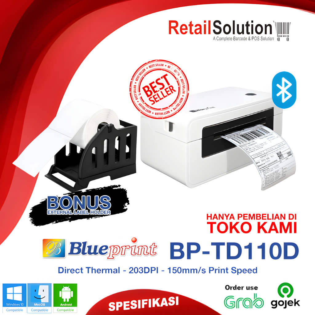Printer Barcode Label Thermal Bluetooth - Blueprint TD110D / TD-110D