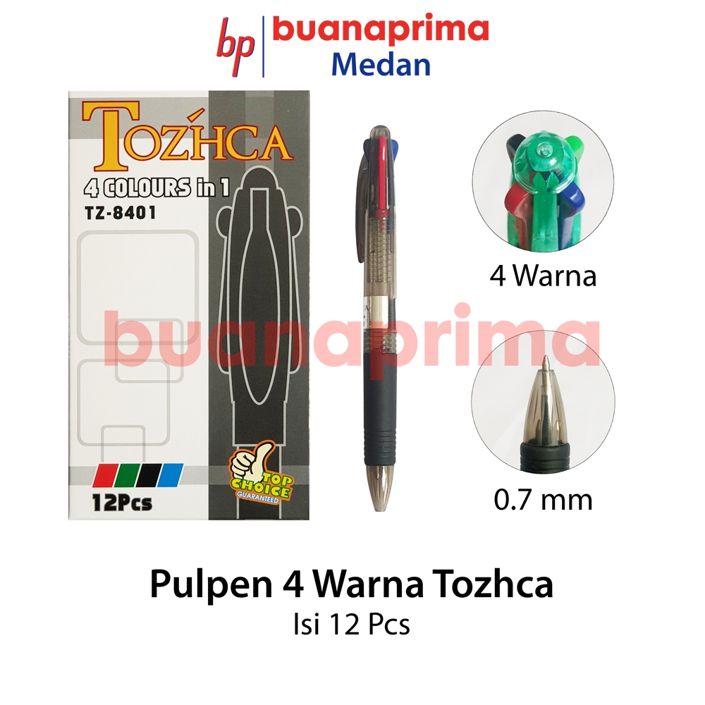 

Pulpen 4 WARNA TOZHCA Isi 12 pcs 0.7 mm Pena Hitam Biru Merah Hijau 4 In 1