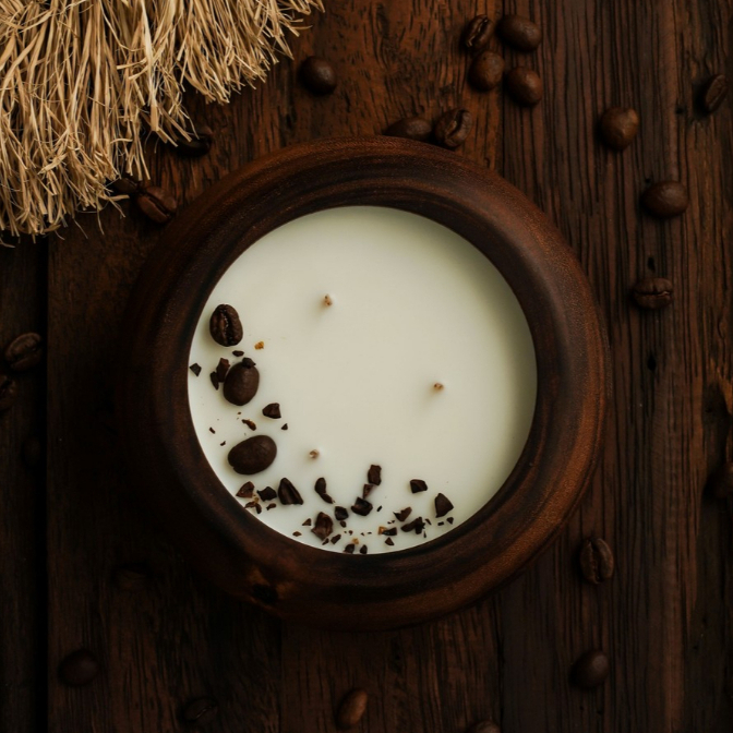 Arumdalu - Lilin Aromaterapi Wooden Bowl Scented Candle – Coffee