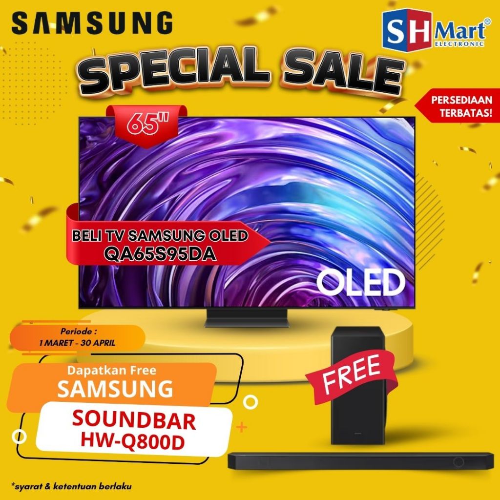 SMART TV SAMSUNG 65 INCH 65S95D OLED TV 4K UHD DOLBY ATMOS QA65S95DAKXXD NEW 2024 GARANSI RESMI