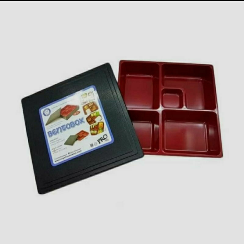 Piring Bento Set Melamin Premium Onyx + Tutup Kotak Hoka Bento Box Piring Makan Sekat 5 Merah Hitam 