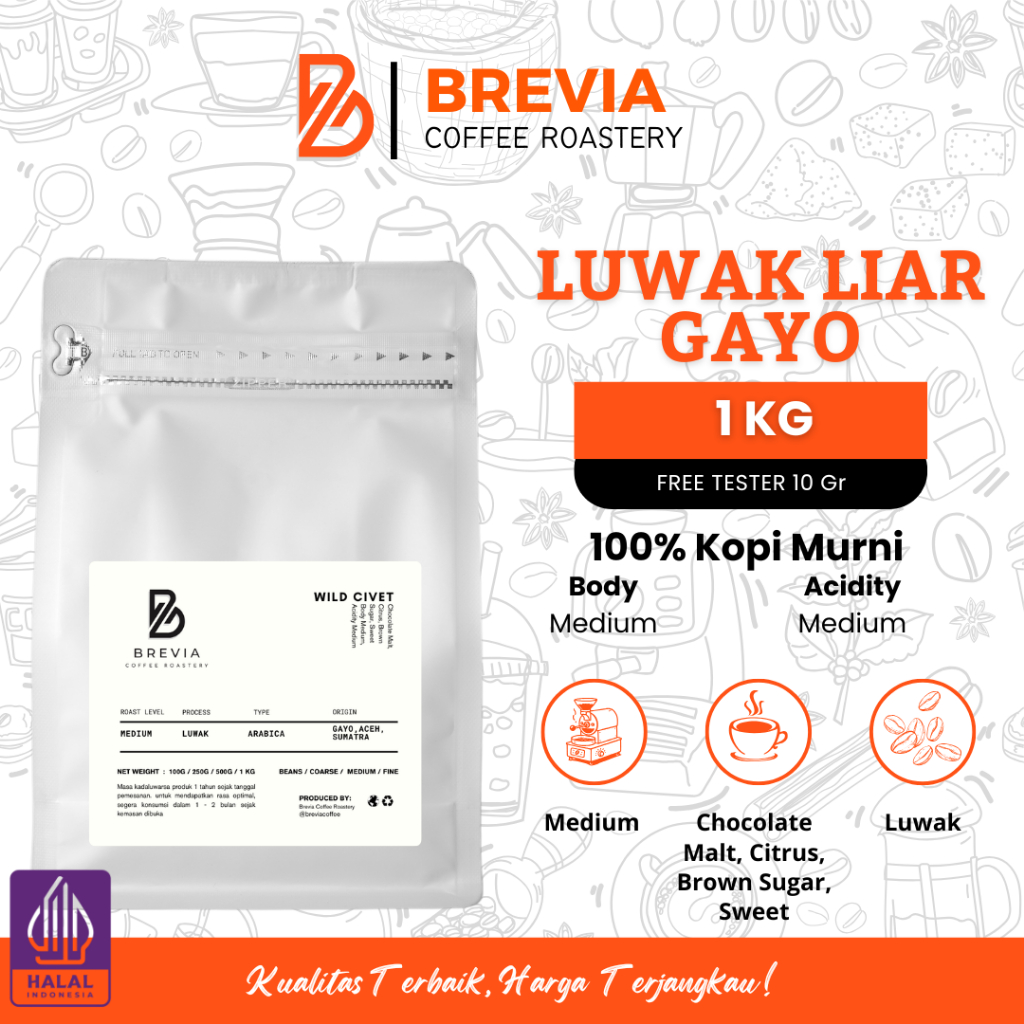 

Kopi Luwak Liar Asli Original Arabika Gayo Aceh 1Kg - Brevia Coffee Beans Arabica Espresso