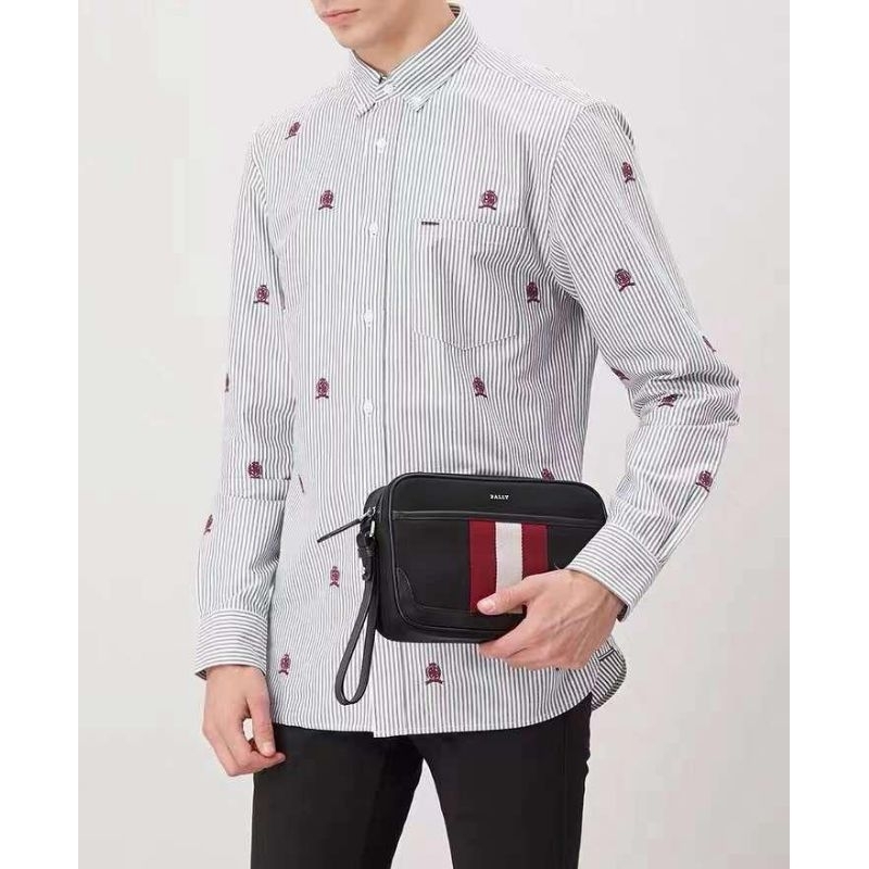 Handbag Nylon Bally list merah putih clutch bag tas tangan pria