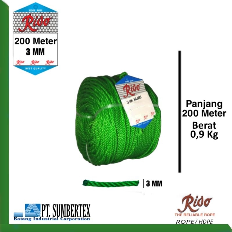Tali Tambang Plastik RIDO 3mm 1 ROLL Panjang 200 Meter HDPE or Tali Plastik RIDO or Tali Tambang RID