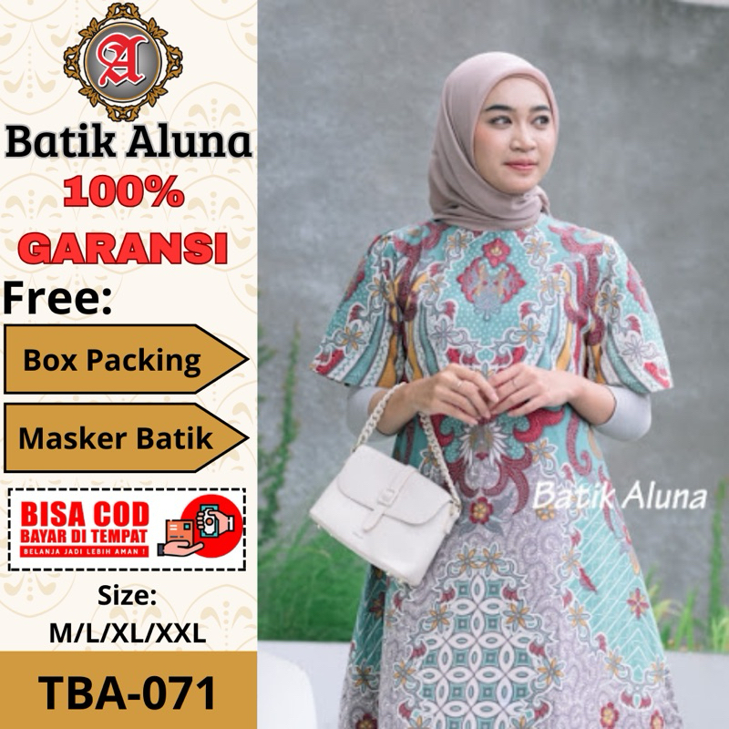 Batik Wanita/Perempuan Blouse Tunik lengan pendek Mewah Modern Katun Premium Lapis Trikot Batik Alun