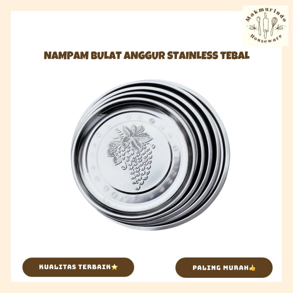 Nampan Talam Stainless Bulat Motif Anggur - MAKMURINDO HOUSEWARE