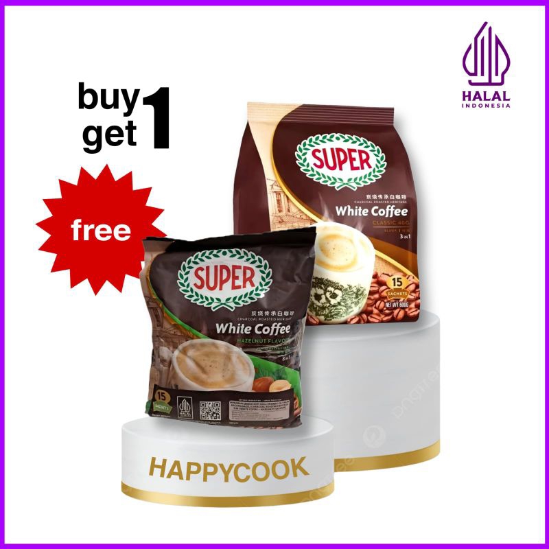 

HAPPYCOOK||BUY 1 GET 1 SUPER 3 in 1 COFFE ORIGINAL MALAYSIA // WHITE COFFE HAZELNUT / WHITE COFFE CLASSIC 1 PACK 15 SACHET