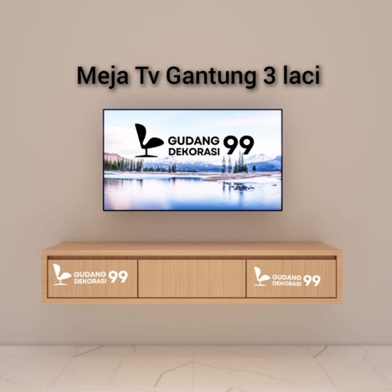 Meja Tv Minimalis Gantung  3 Laci / Meja Tv minimalis / Meja Tv Gantung / Cradensa Tv / Buffet Tv