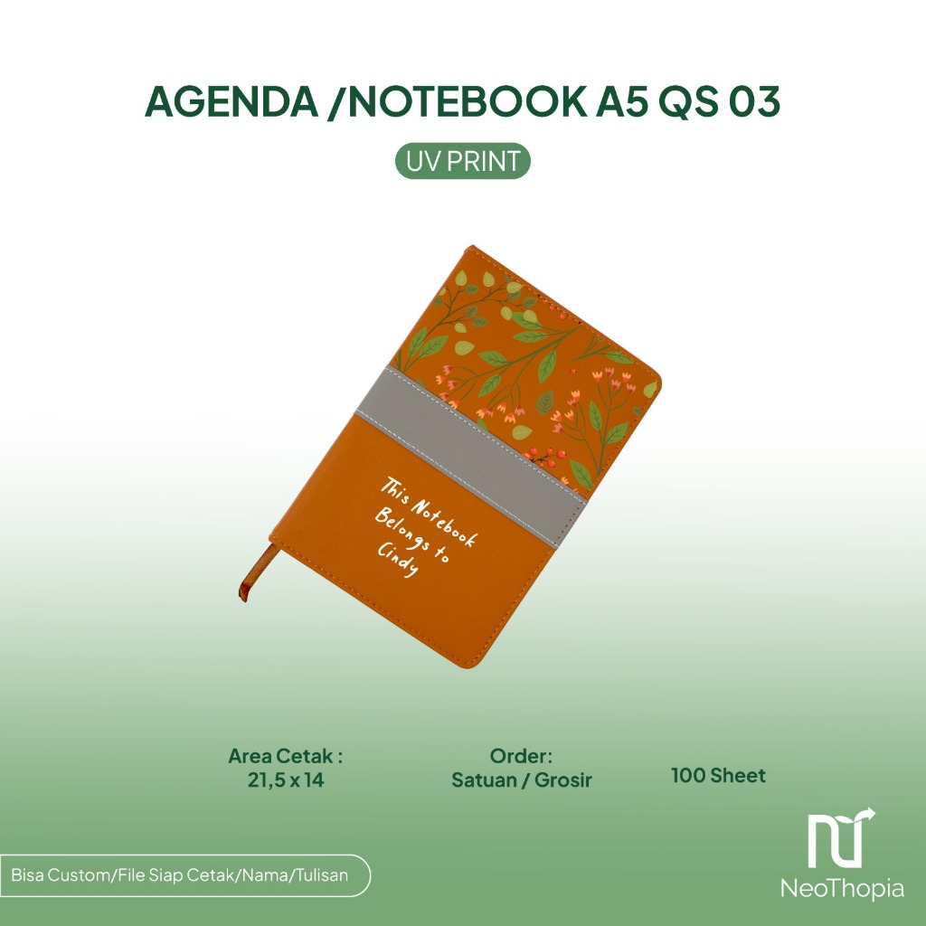 

Custom Notebook Premium Ukuran A5 QS03 Custom Nama / Logo Souvenir Promosi