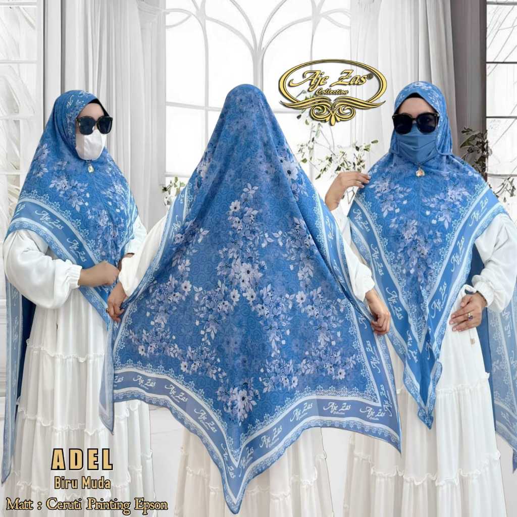 AJE ZAS - Khimar Hijab Kerudung Motif Bunga Printing Mewah Aje Zas Kode-ADEL Bahan ceruti Kepala Pet